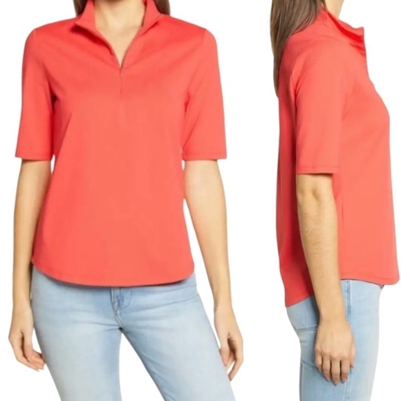 TOMMY BAHAMA  Coral Orange Aubrey IslandZone® Half Zip Women's Top US Sz XL NWT - Picture 1 of 9